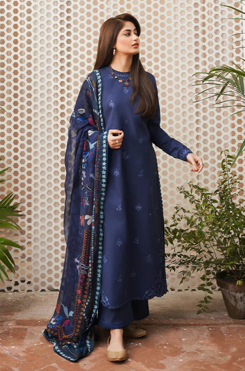 3PC EMBROIDERED DHANAK DRESS RO - 325