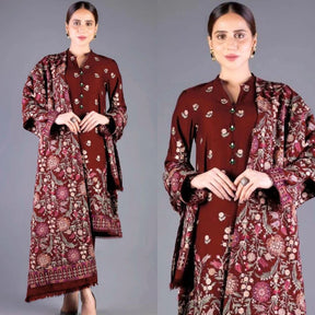 3PC EMBROIDERED DHANAK DRESS  BS- 307