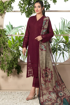 3PC EMBROIDERED DHANAK DRESS - BS- 314