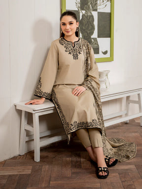 3PC EMBROIDERED DHANAK DRESS BS - 354