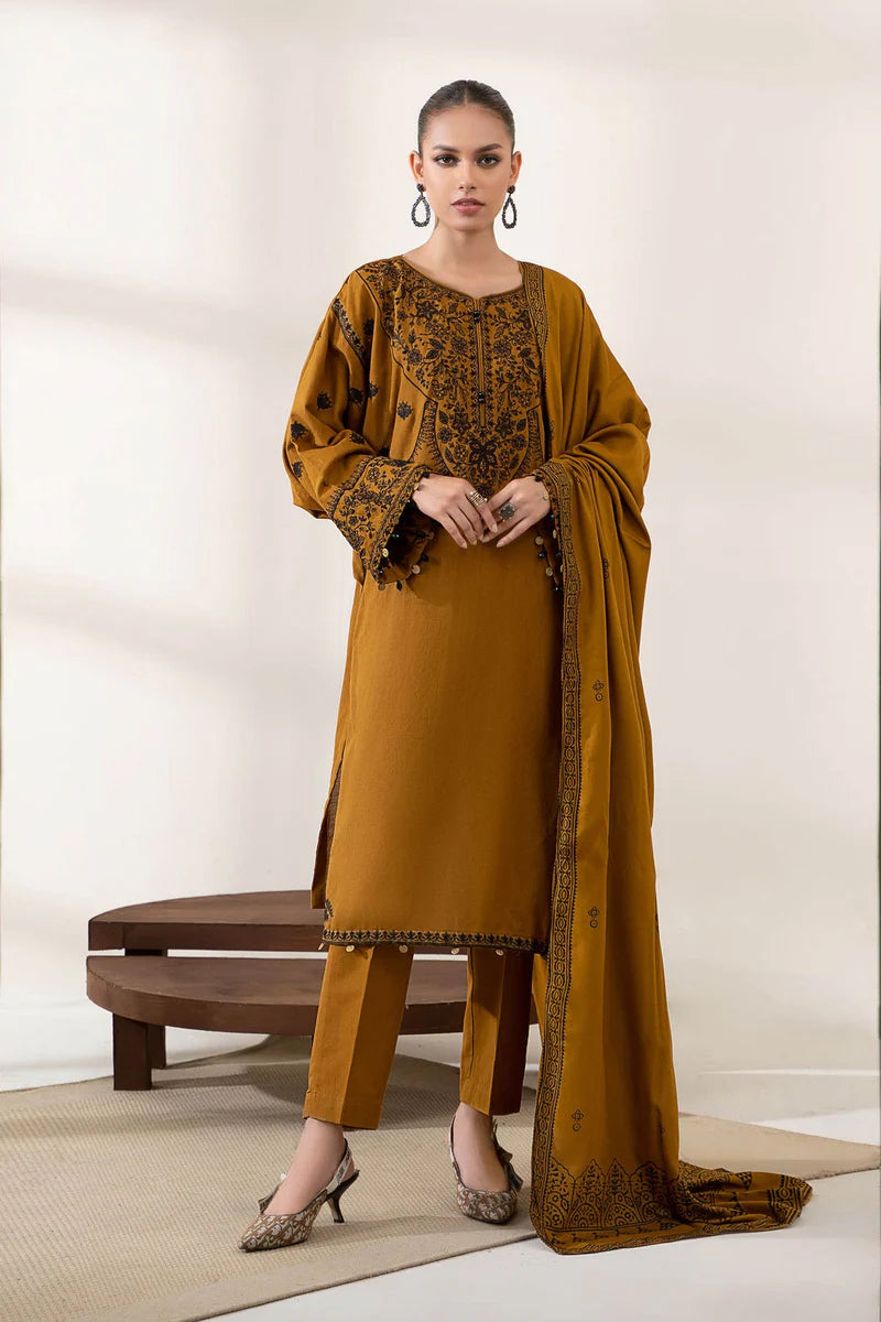 3PC EMBROIDERED DHANAK DRESS BS - 396