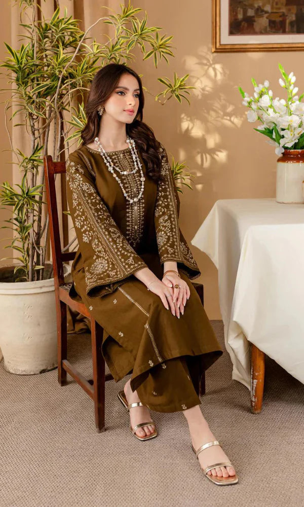 2PC EMBROIDERED DHANAK DRESS BS - 385