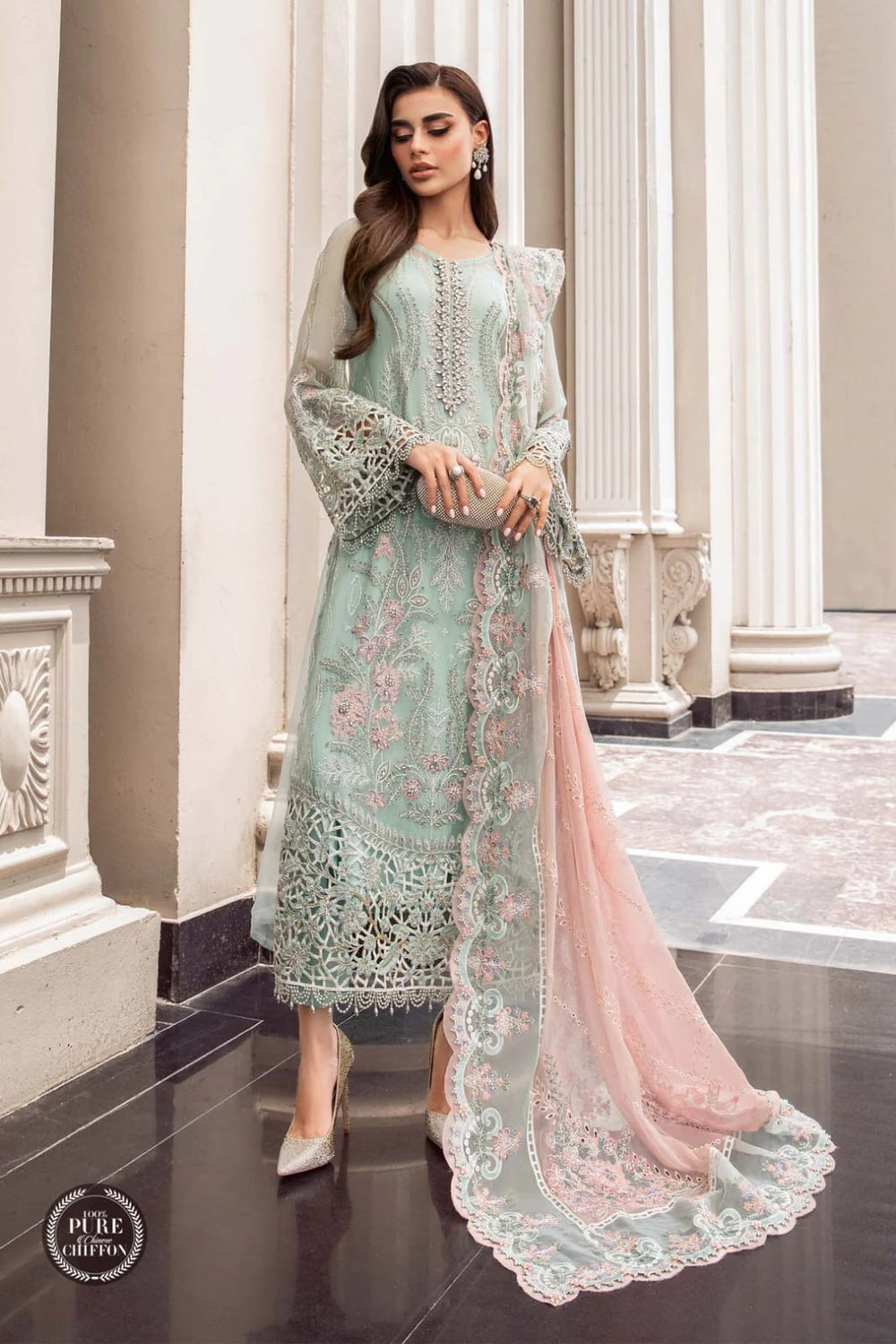 3PC SEQUENCE EMBROIDERED CHIFFON DRESS Bs- 432