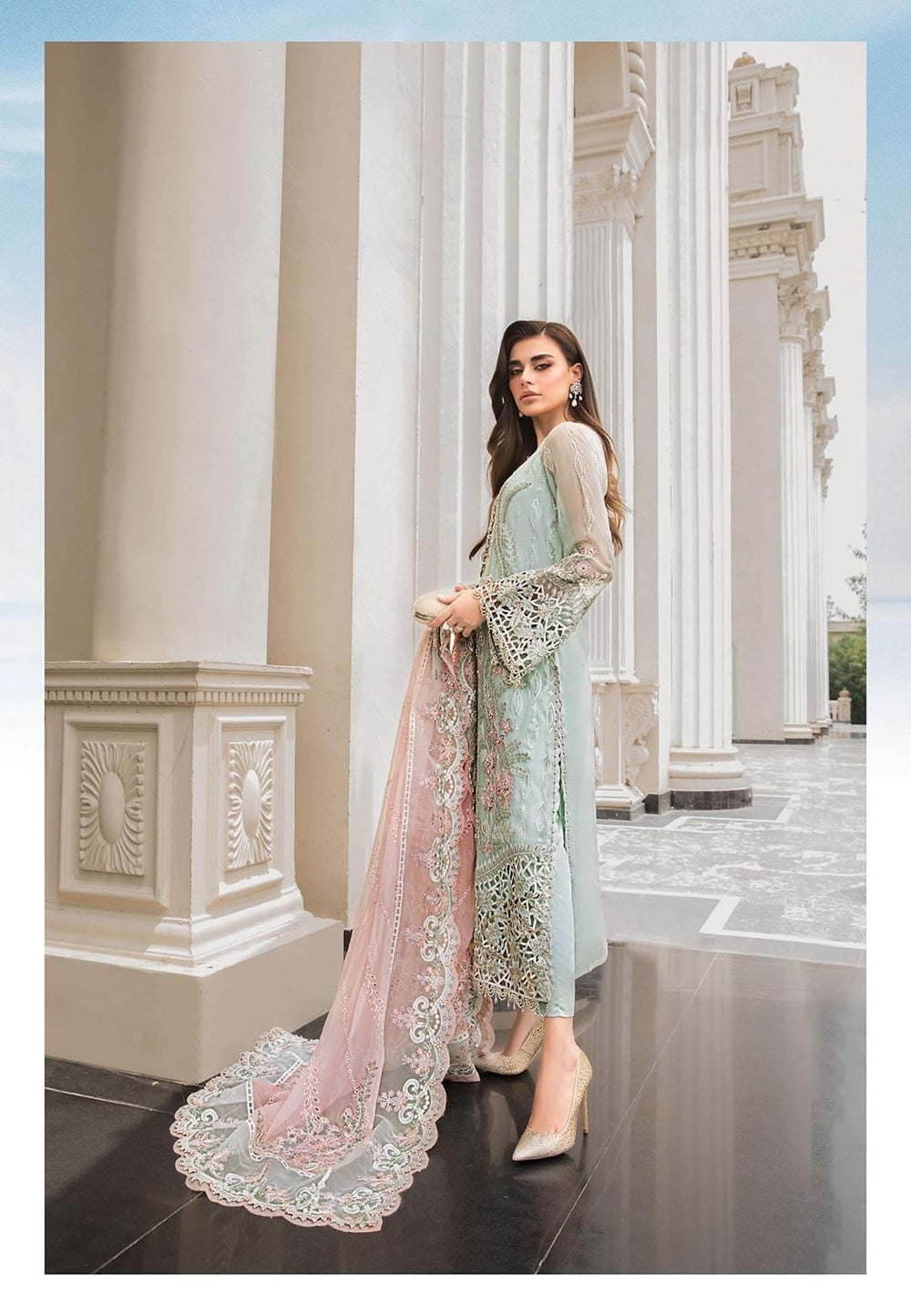 3PC SEQUENCE EMBROIDERED CHIFFON DRESS Bs- 432