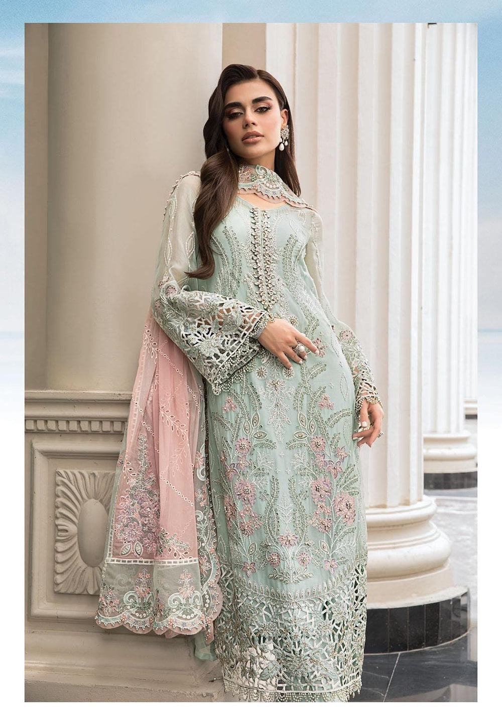 3PC SEQUENCE EMBROIDERED CHIFFON DRESS Bs- 432