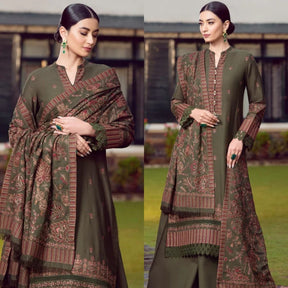 3PC EMBROIDERED DHANAK DRESS BS - 305