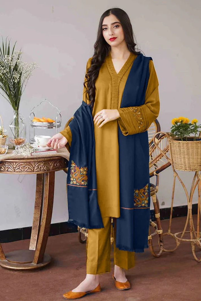 3PC EMBROIDERED DHANAK DRESS BS - 334