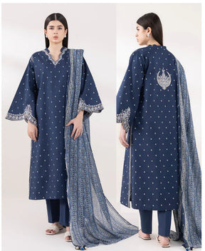 3PC EMBROIDERED DHANAK DRESS BS - 389