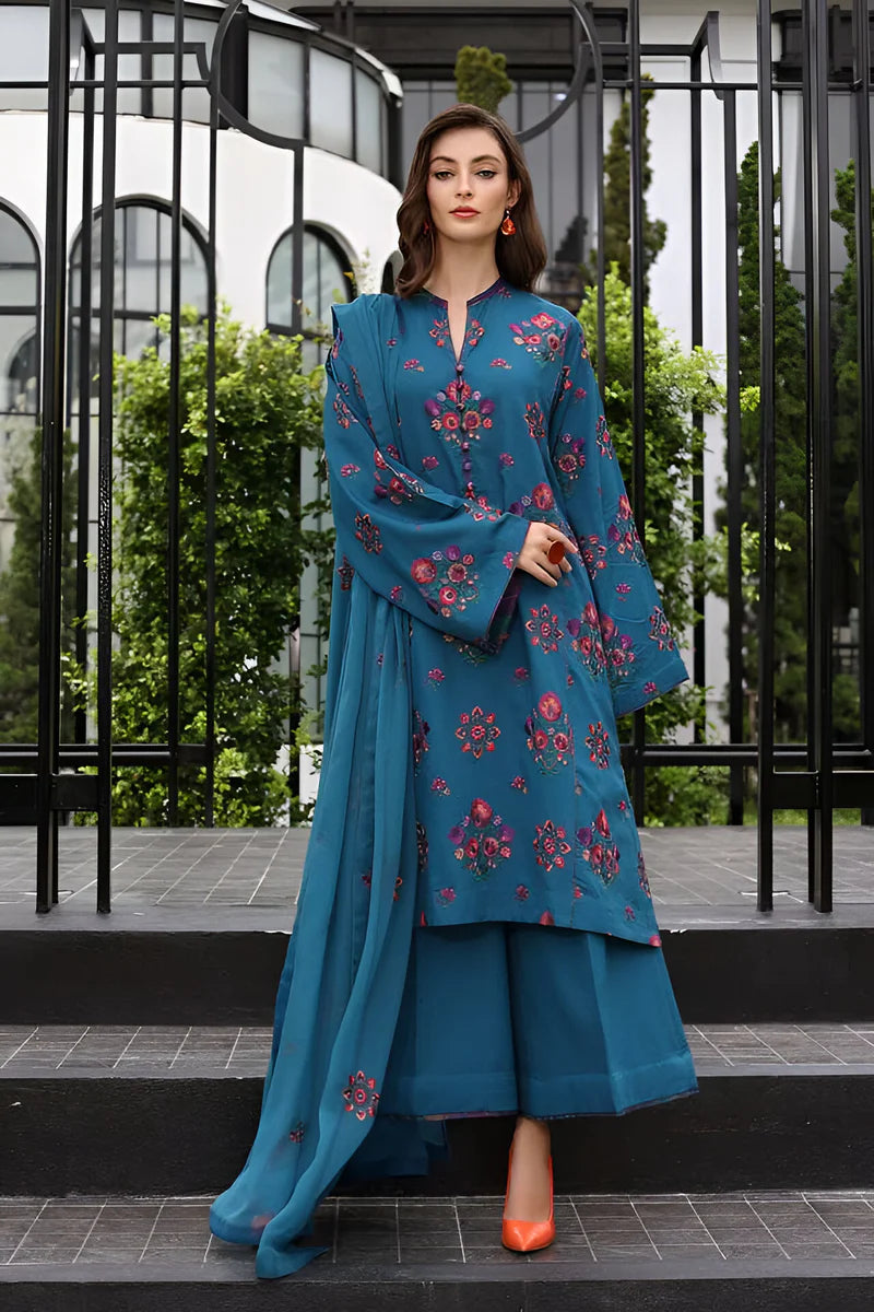 3PC EMBROIDERED DHANAK DRESS BS - 415