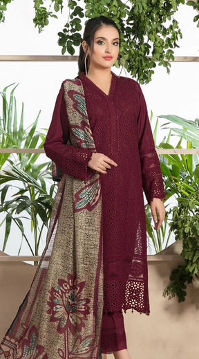 3PC EMBROIDERED DHANAK DRESS - BS- 314